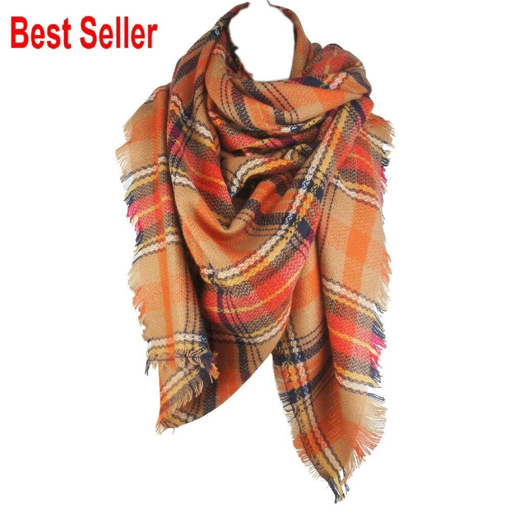 Oversized Tartan Scarf Chunky Soft Warm Shawl Wrap Blanket Versatile